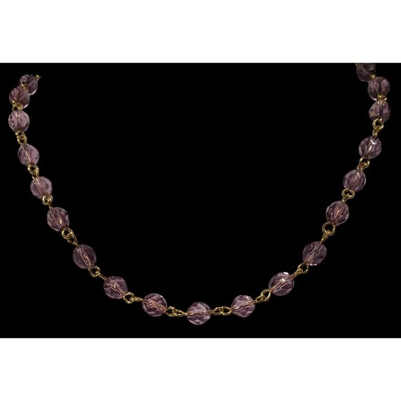 Elegant Regal Purple And Gold Tone Glass Beaded Necklace - Picture 2 of 6